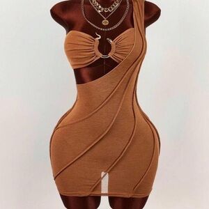 Elegant Brown One-Shoulder Dress